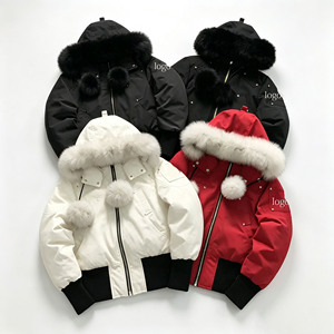 Veste d'hiver courte et ajustée pour femme, style européen, très vendue, en duvet épais et chaud avec fourrure, manteau d'hiver pour femme - Product Image 1
