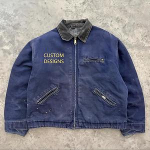 Giacca Lunga Primaverile Personalizzata Streetwear Vintage Strappata Lavaggio Acido Oversize con Zip in Corduroy Pesante Stile Workwear da Uomo Servizio OEM - Product Image 1