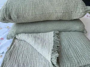 Couvertures de lit Charming 100% Couverture en mousseline de coton Beige avec texture Fit for Bedroom Ambiance Sweet Dreams Apporter de la chaleur - Product Image 3