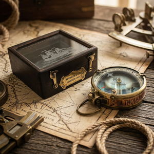 Premium Solid Brass <b>Antique</b> High Accuracy Map Reading <b>Compass</b> QG Enterprise MRC Model Elegant Wooden Box Glass Display Pointer - Product Image 1