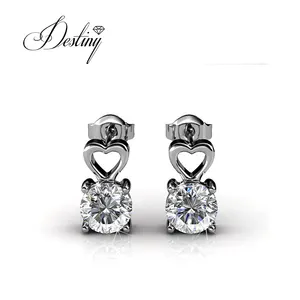 Sterling Silver 925 Premium Austrian Crystal Jewelry Sweet Love Hot Sale Heart Stud Earrings Destiny Jewellery