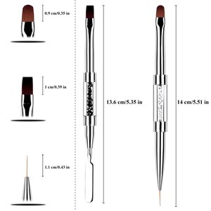 Pinceau à ongles double tête en nylon pour gel, avec manche métallique, repousse-cuticules, outil multifonction pour extension de polygel, idéal pour salon - Product Image 5