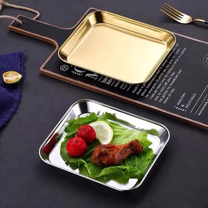 304 Stainless Steel Square Plate Silver Gold Antique Finish Shallow Dish For Hotel Food Coffee <b>Tea</b> Serving <b>Trays</b> - Product Image 2