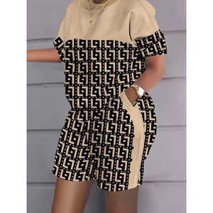 Costume de banlieue décontracté à manches courtes imprimé deux pièces pour femmes printemps été avec matériau Spandex/Polyester anti-boulochage 171 - Product Image 3