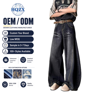 Jeans para <span class=keywords><strong>Hombre</strong></span> y Mujer, Estilo Stonewashed, Holgados, Casuales, Streetwear, Hip Hop, ODM, Pierna Ancha, 100% Algodón, Diseño de Barba de Gato, Denim para <span class=keywords><strong>Hombre</strong></span> - Product Image 1
