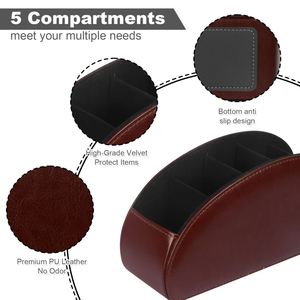Soporte para control remoto, 5 compartimentos, caja de almacenamiento de escritorio de cuero PU, para teléfono, reproductor multimedia, controladores de calefacción - Product Image 4