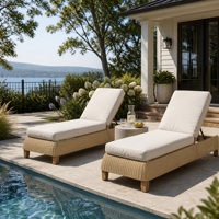 Chaises longues réglables en rotin PE pour patio extérieur, avec coussin beige, pour bord de piscine, jardin, terrasse