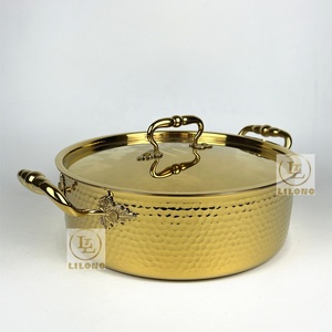 Pentola da Cucina in Acciaio Inox 304 di Alta Qualità, 30/32CM, Finitura Martellata Dorata con Coperchio - Product Image 5