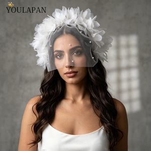 YouLaPan VA21 Elegante Velo de Novia con Flores Blancas en 3D, Velo Corto con Flores, Velo Floral para <span class=keywords><strong>Boda</strong></span>, Accesorios para <span class=keywords><strong>Boda</strong></span> - Product Image 6
