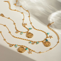 Collier Pendentif en Acier Inoxydable Plaqué Or 18 carats avec Strass et Pierre Bleue Tianhe, Style Ins Europe Amérique, Motif Étoile Coquillage