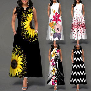 <strong>Summer</strong> Clothing Ladies Sleeveless Long <strong>Dress</strong> Plus <strong>Size</strong> Womens Office Positioning Print Swing Skirt Bohemian Retro Casual <strong>Dresses</strong> - Product Image 3