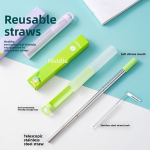 หลอด<span class=keywords><strong>ดู</strong></span>ดน้ำสแตนเลสแบบพับเก็บได้ 2 แพ็ค พร้อมปลอกพลาสติก ปลายซิลิโคน และแปรงทำความสะอาด - Product Image 4