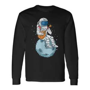 Camiseta de manga larga con estampado de astronauta tocando mandolina, música country, bluegrass - Product Image 1