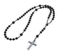 Collier pendentif croix chrétienne en pierre naturelle avec perles en œil de tigre et fer, chapelet unisexe, vente en gros