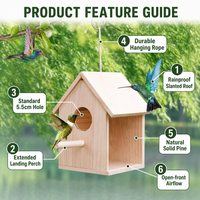 Nichoir en bois de pin naturel pour extérieur, boîte à oiseaux suspendue avec fenêtre de visualisation transparente, nichoir décoratif pour l'extérieur