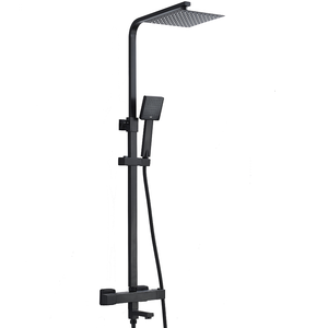 Ensemble de douche thermostatique <span class=keywords><strong>noir</strong></span> 3 fonctions mitigeur inverseur de <span class=keywords><strong>baignoire</strong></span> avec tête de pulvérisation réglable, ensemble de douche thermostatique carré - Product Image 1