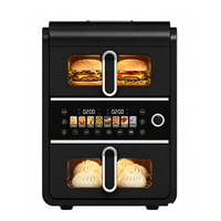 Four à friture à air double zone 10L 2800W, contrôle numérique, double panier, capacité 10L, 8 programmes de cuisson, acier inoxydable, revêtement antiadhésif PTFE