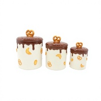 Ensemble de récipients en céramique de style européen peints à la main sur le thème des desserts créatifs, avec des motifs goutte à goutte, des bocaux de rangement avec couvercles, des assiettes à dîner et des soupières