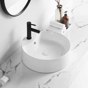 <span class=keywords><strong>Lavabo</strong></span> de baño redondo de encimera de diseño Original de Arte de cerámica blanca personalizado de fábrica para gabinete de baño - Product Image 3