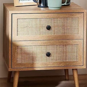 Mesa de <span class=keywords><strong>Noche</strong></span> Rústica de Madera con Cajón, Estilo Granja, con Ratán, para Dormitorio - Product Image 6