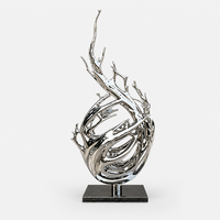Sculpture abstraite moderne en acier inoxydable Yaxuan, poli miroir, flamme, sculpture métallique personnalisée, grande sculpture extérieure pour entrée de bâtiment