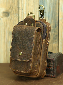 Vintage çılgın at deri bel çantası ilk katman dana bel çantası hakiki deri çok fonksiyonlu 7 inç telefon asılı çanta - Product Image 2
