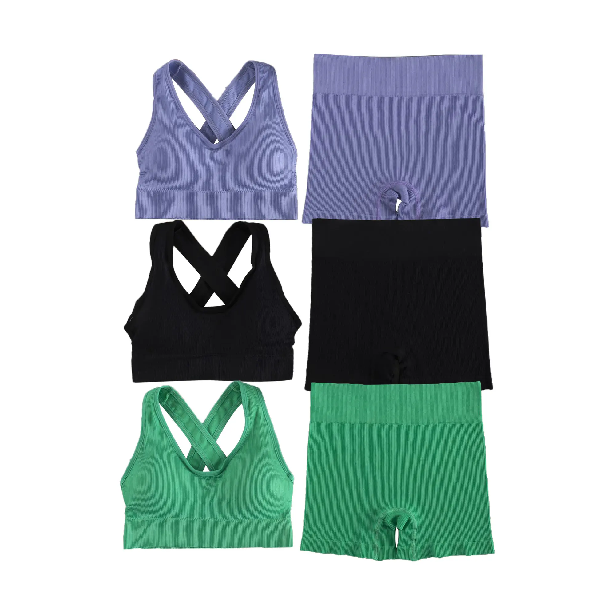 OEM Brand Custom Sport Bra Cross Back Seamless Ribbed Yoga Set Two Pieces Yoga Suit
