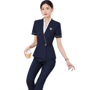 Summer Professional Suit For Female Flight Attendants Short Sleeve Polyester Airline Uniforms - Product Image 5