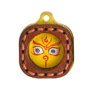 Pendentif en alliage d'acier titane ethnique tibétain peint à la main avec peinture 3D miniature Thangka Zakiram Yellow Wealth, pigment minéral - Product Image 2