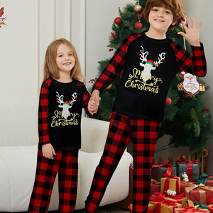 Big Moose Bedruckte Schwarz-Rot Karierte Langarm-Paarpyjamas <span class=keywords><strong>Sets</strong></span> mit Elastischem Bund 2-teiliges Winter-Pyjama-Set - Product Image 3