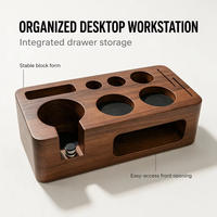 TIKAFE Support de Tamper à Café en Bois d'Acacia 51/53/58mm, Organisateur de Tiroir, Support pour 3/5 Porte-filtres et Moulins, Accessoires Espresso
