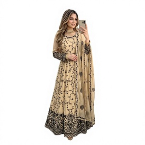 ชุดเดรส Fox Foux Georgette Gwon&Pent&dupatta สีแดง พร้อมผ้าคลุมไหล่ แบบยาวถึงพื้น ยืดหยุ่นได้ กลับด้านได้ ไม่ยับ แห้งเร็ว ทรงปกติ - Product Image 1