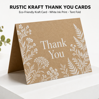 Kartu Ucapan Terima Kasih Lipat Tipe Tenda dari Kertas Kraft Rustic dengan Cetakan Bunga Tinta Putih Khusus untuk Paket Pelanggan