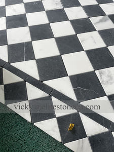 กระเบื้องปูพื้นหินอ่อนคาร์ราราสีขาวและดำแบบอิตาลี ราคาโรงงาน ผิวขัดด้านลายตาราง - Product Image 2
