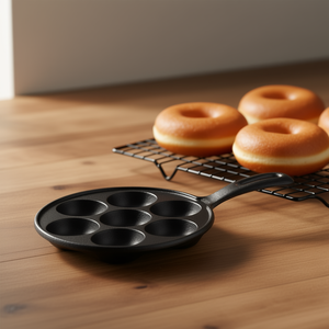 Cast <b>Iron</b> Krapfen Pan <b>7</b> Cup Round Nonstick For Baking German Doughnuts - Product Image 3