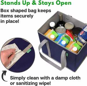 Heavy Duty Reusable Large Non-woven Grocery Bag <b>Foldable</b> Shopping <b>Cart</b> Organizer 3 Pack - Product Image 2