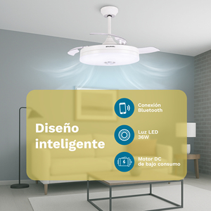 Grunkel Ceiling Fan 42 Inches Retractable Blades Led Light White With Remote Control And Bluetooth Music - Product Image 4