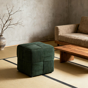 Pouf repose-pieds carré en velours côtelé vert, doux et confortable, pour canapé - Product Image 2