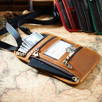 Crazy Horse pemegang paspor kulit asli, dompet sampul paspor pemblokir Rfid, dompet leher, kantong perjalanan