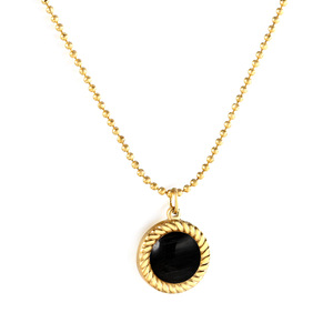 Collar de Cadena de Bolas Chapado en Oro para Mujer con Colgante de Piedra Redonda con Engaste de Bisel, Joyería Fina para Uso Diario - Product Image 3