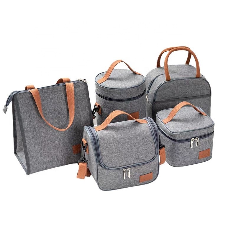 Multi-size Thermal Lunch Bag Gray Oxford Cloth Aluminum Foil Insulation Lunch Box Waterproof Picnic Bag