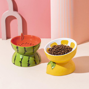 Eco-Friendly Ceramic <b>Cat</b> Bowl Elevated Slanted Neck Protection Food Water Feeder Fruit Design Pet Dish Pet Accessories Supplies - Product Image 3