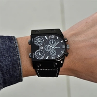 Montres pour hommes Oulm 9315, grande taille, décontractées, bracelet en cuir, montres-bracelets pour hommes, trois fuseaux horaires, montre de sport de plein air, Reloj Hombre