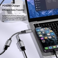 Adaptateur OTG Type-C 2-en-1 avec charge passante PD 60W, adaptateur USB-C vers USB-A femelle pour smartphone, tablette, ordinateur portable