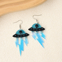 Boucles d'oreilles Halloween OVNI en acrylique, design extraterrestre, pompons scintillants, accessoires d'oreille uniques, amusants et mignons, style européen-américain, modèle femme