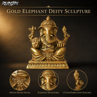Statue d'art métallique sur mesure en laiton antique, idole de Ganesha, le dieu éléphant hindou, assis, grandeur nature, pour temple, fabriquée par un fabricant