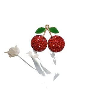 Pendentif porte-clés cerise en alliage 3D avec strass, accessoire de bijouterie DIY, cristaux synthétiques, petites et grandes cerises - Product Image 5