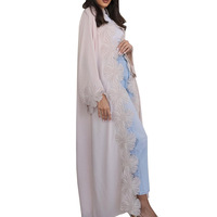 Abaya ouverte pour femmes musulmanes, col haut, broderie florale, manches larges, maxi, kaftan de Dubaï, vêtements islamiques modestes, tenue quotidienne