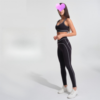 Bra Berkinerja Tinggi, Celana Yoga Pinggang Tinggi Pengangkat Bokong, Set Yoga Olahraga Wanita Warna Kontras