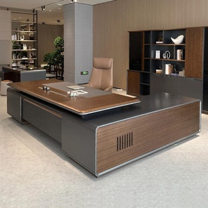 Modern <b>Simple</b> Luxury Executive L-Shaped <b>Desk</b> Durable MDF Home Office Furniture with Light Strip for Boss CEO Wood Panel Style - Product Image 1